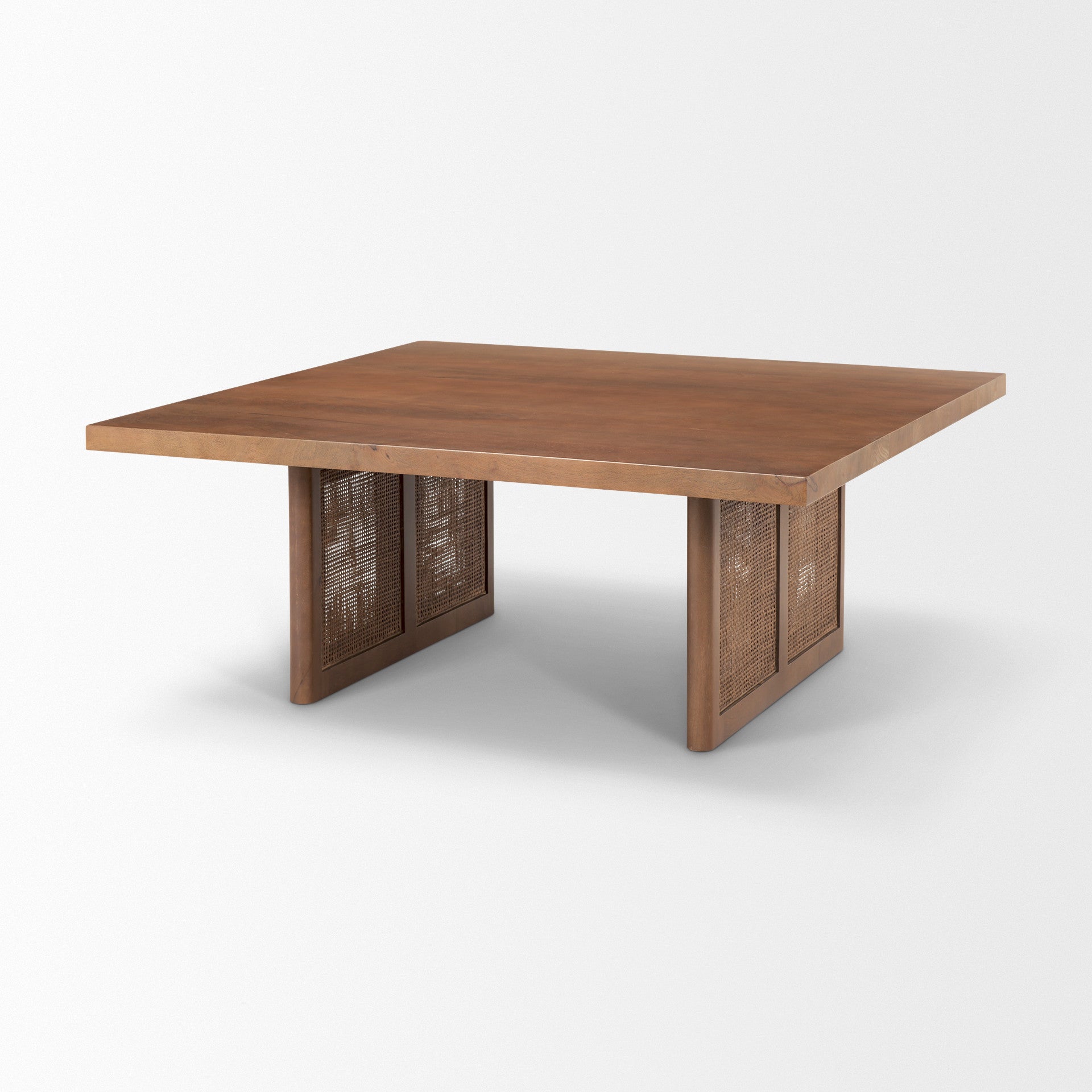 42" Brown and Natural Solid Wood and Wicker Square Double Pedestal Coffee Table - GreatEagleInc