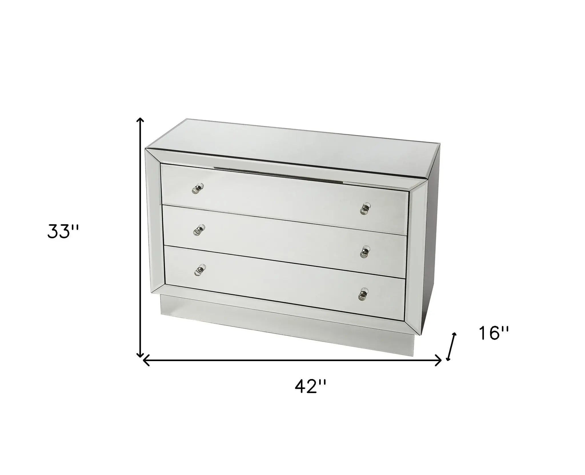 42" Clear Glass Three Drawer Dresser Homeroots Bed & Bath