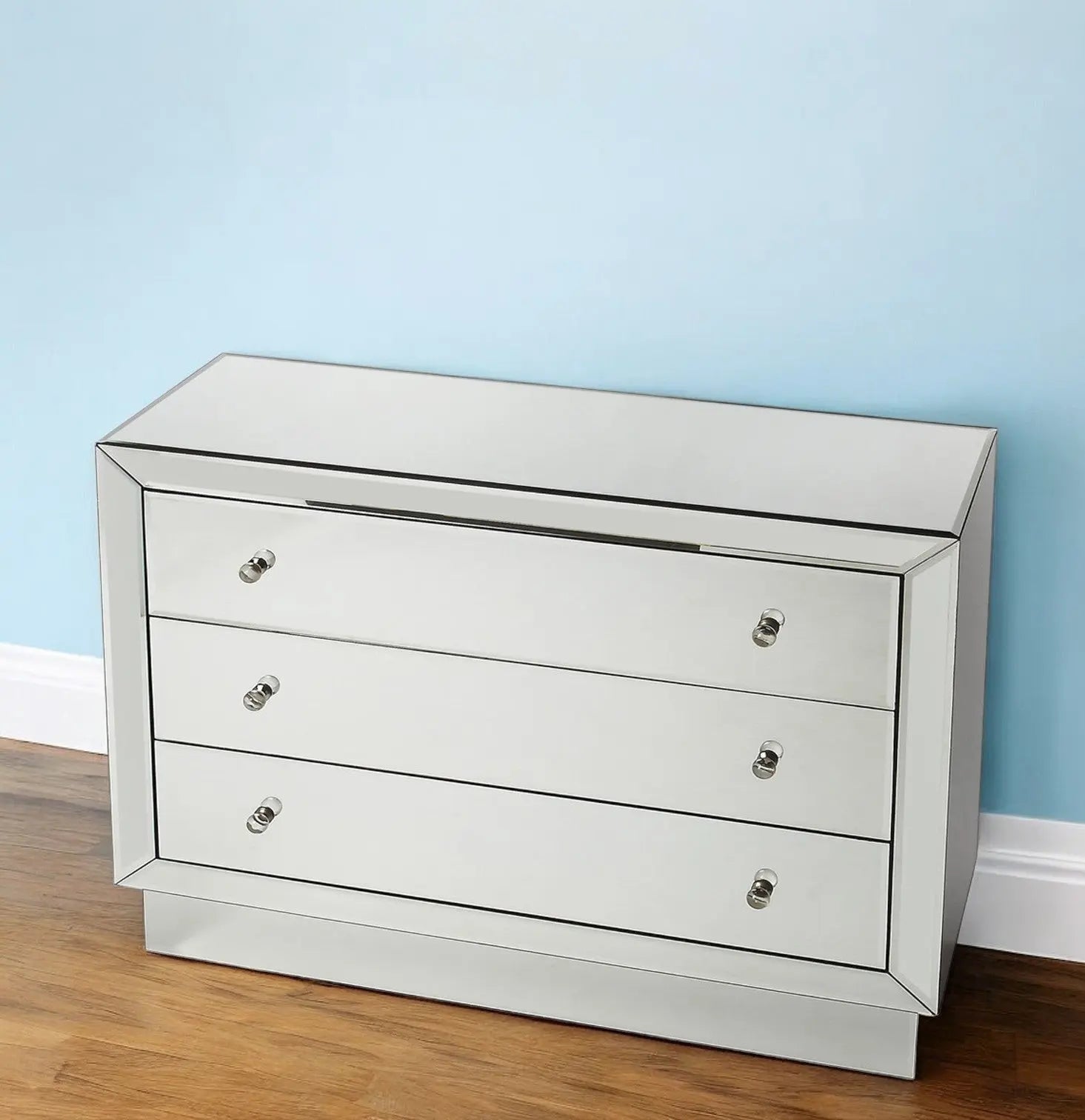 42" Clear Glass Three Drawer Dresser Homeroots Bed & Bath