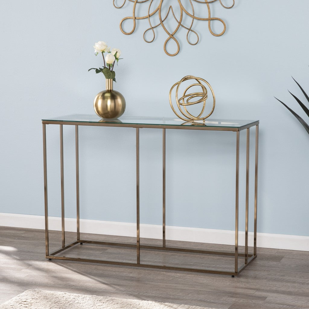 42" Clear and Gold Glass Frame Console Table Homeroots Living Room