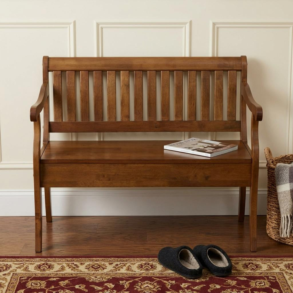 42" Dark Brown Solid Wood Storage Bench With Flip Top Homeroots Living Room