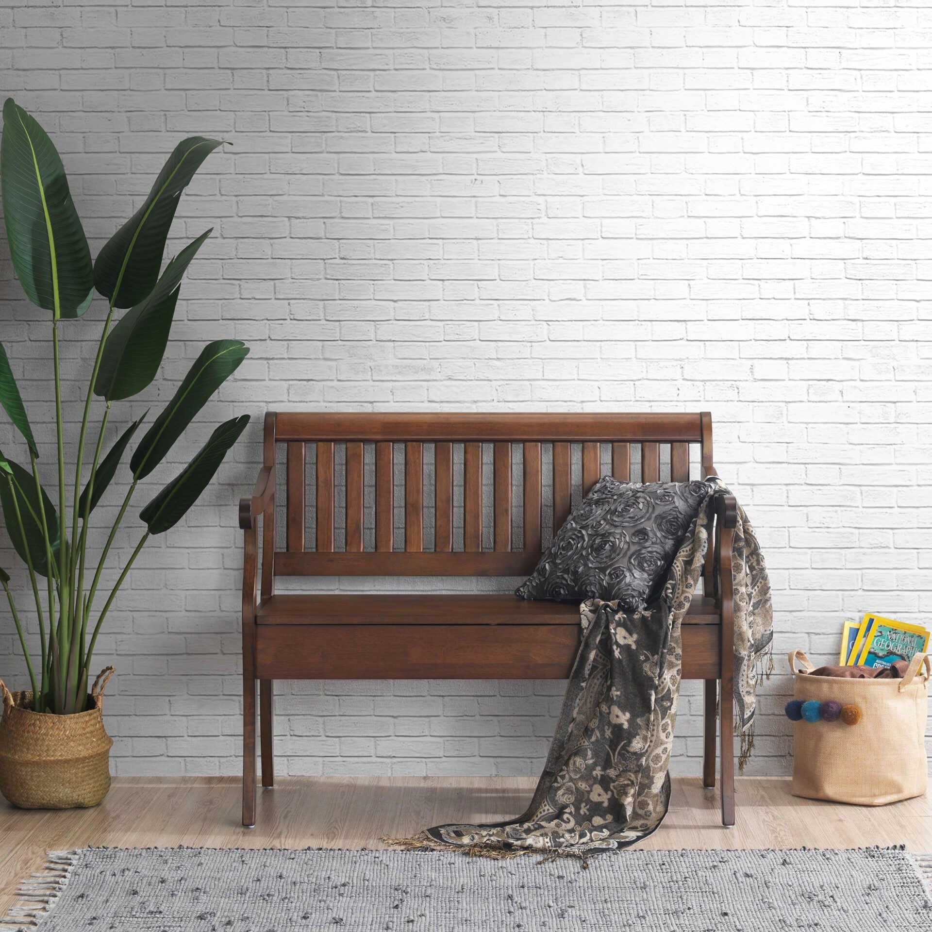 42" Dark Brown Solid Wood Storage Bench With Flip Top Homeroots Living Room