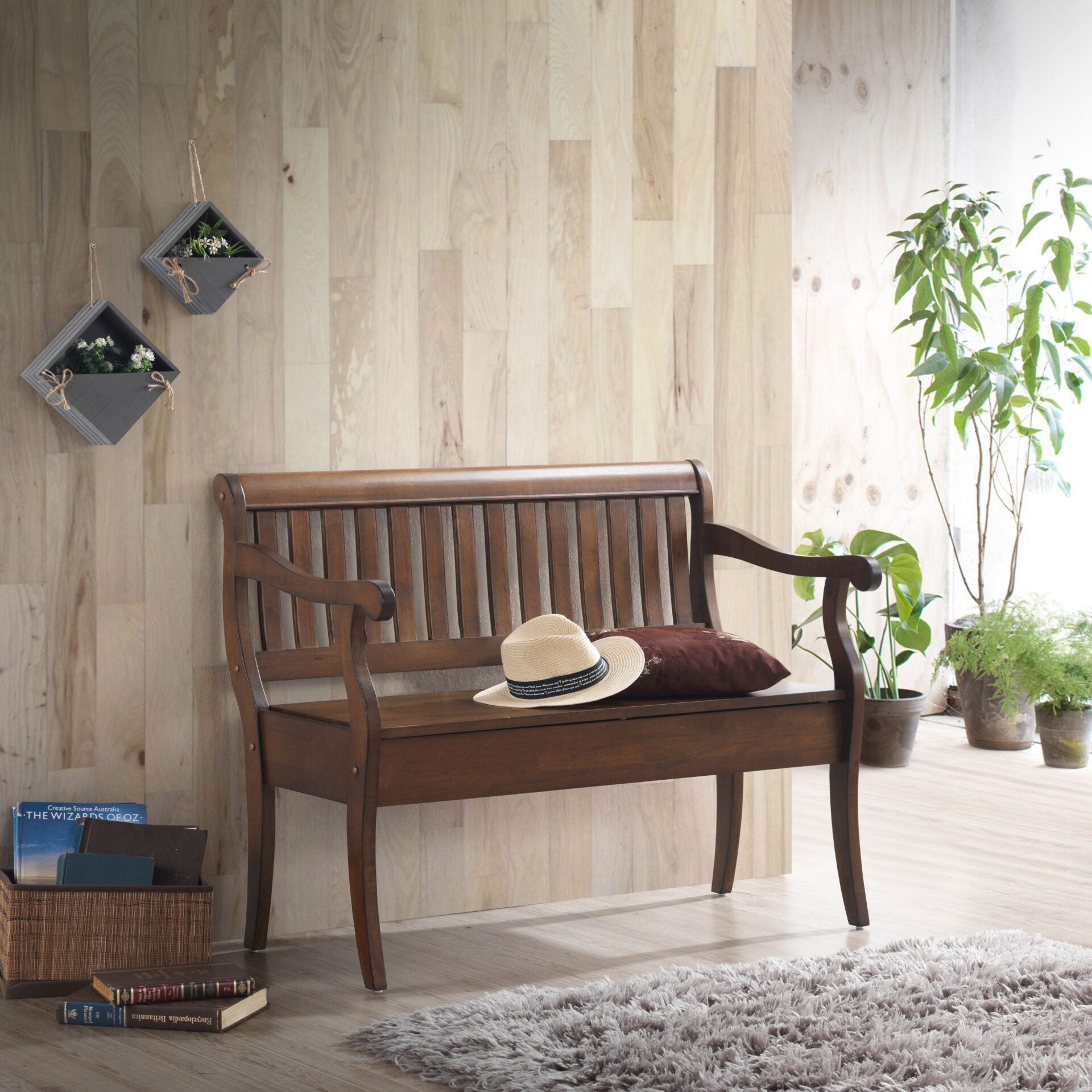 42" Dark Brown Solid Wood Storage Bench With Flip Top Homeroots Living Room