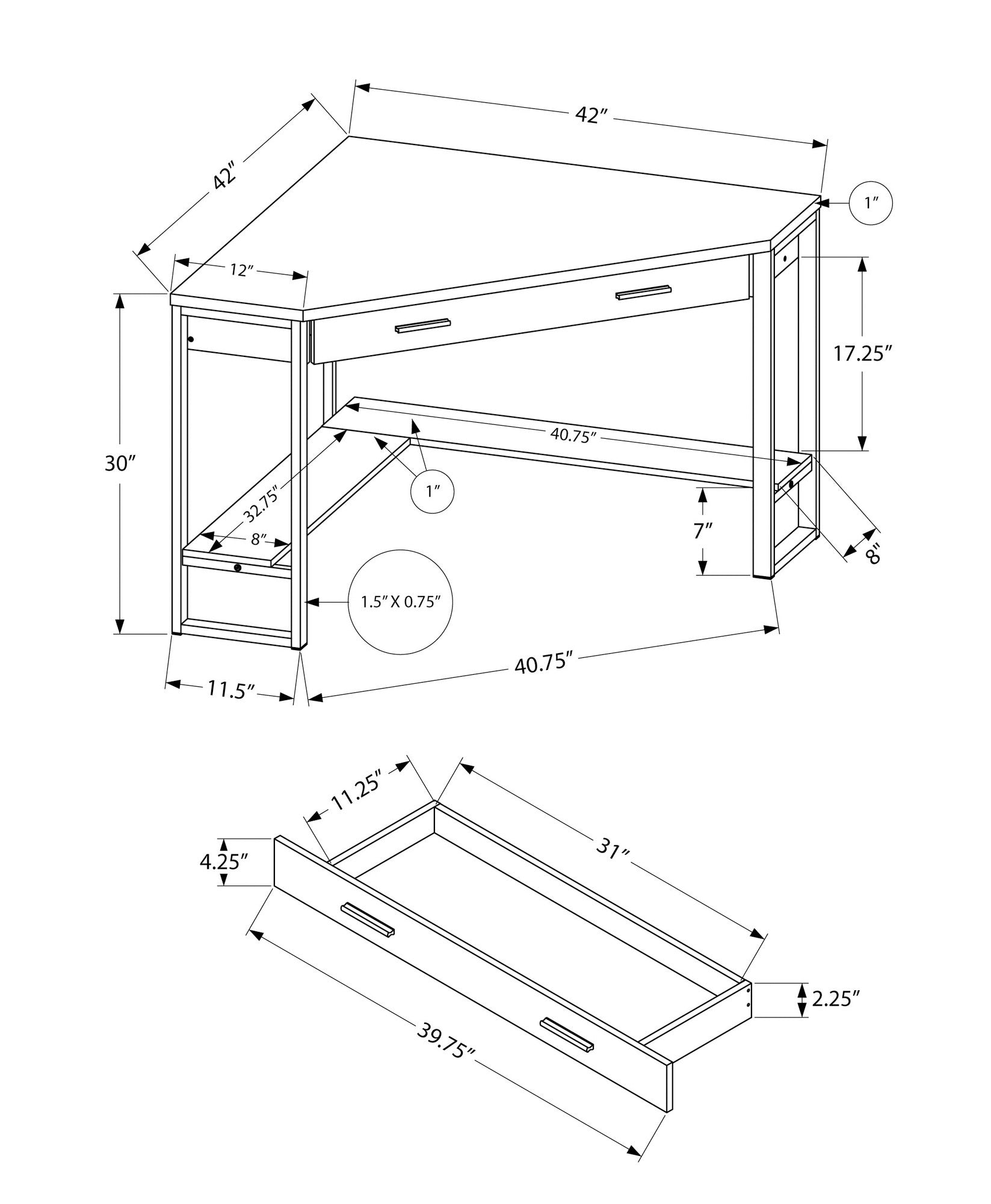 42" Dark Brown and Silver Corner Computer Desk - GreatEagleInc