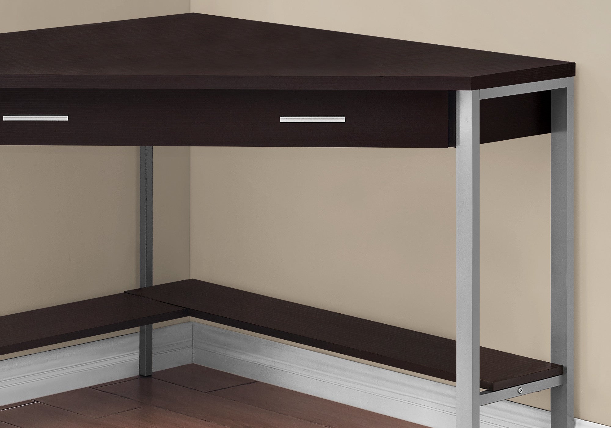 42" Dark Brown and Silver Corner Computer Desk - GreatEagleInc
