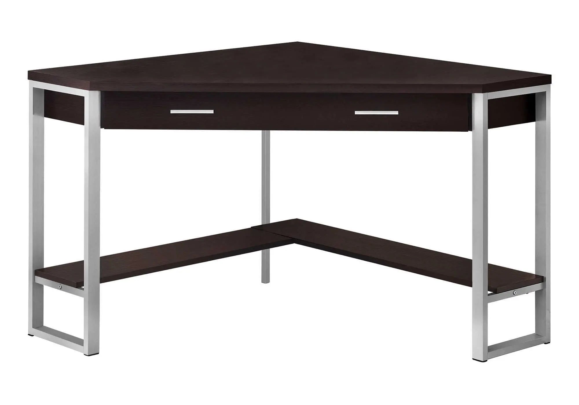 42" Dark Brown and Silver Corner Computer Desk - GreatEagleInc