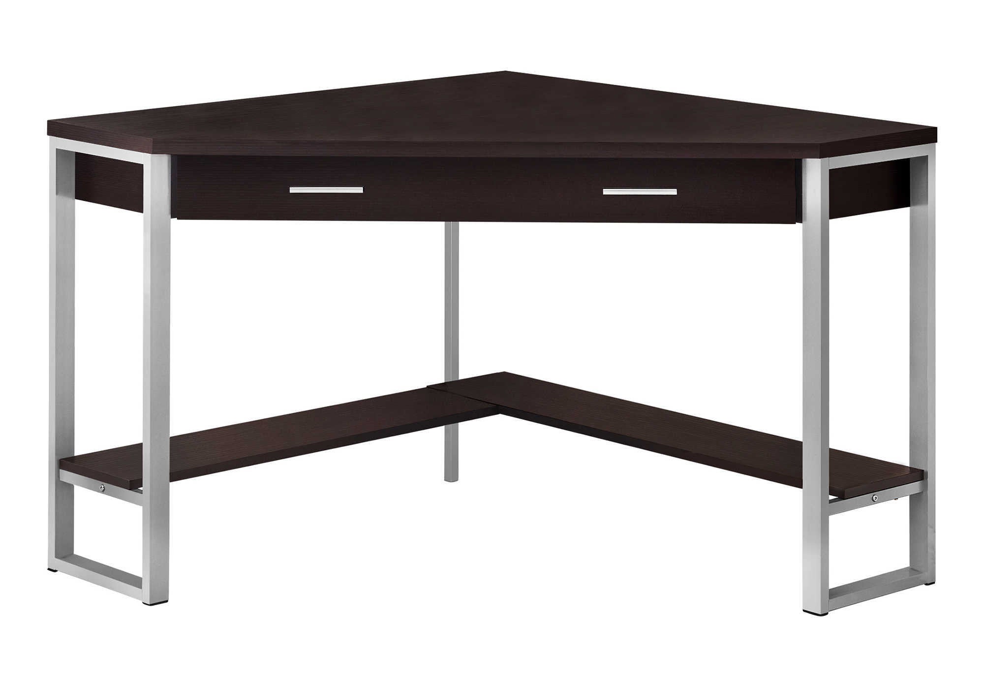42" Dark Brown and Silver Corner Computer Desk - GreatEagleInc