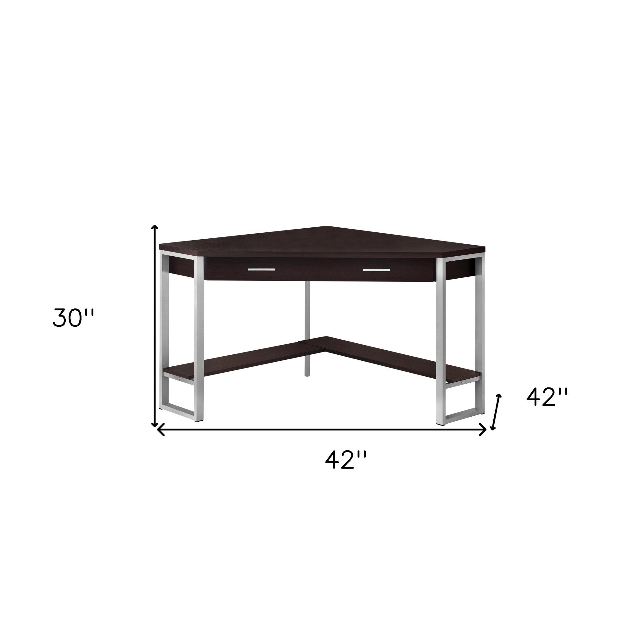 42" Dark Brown and Silver Corner Computer Desk - GreatEagleInc