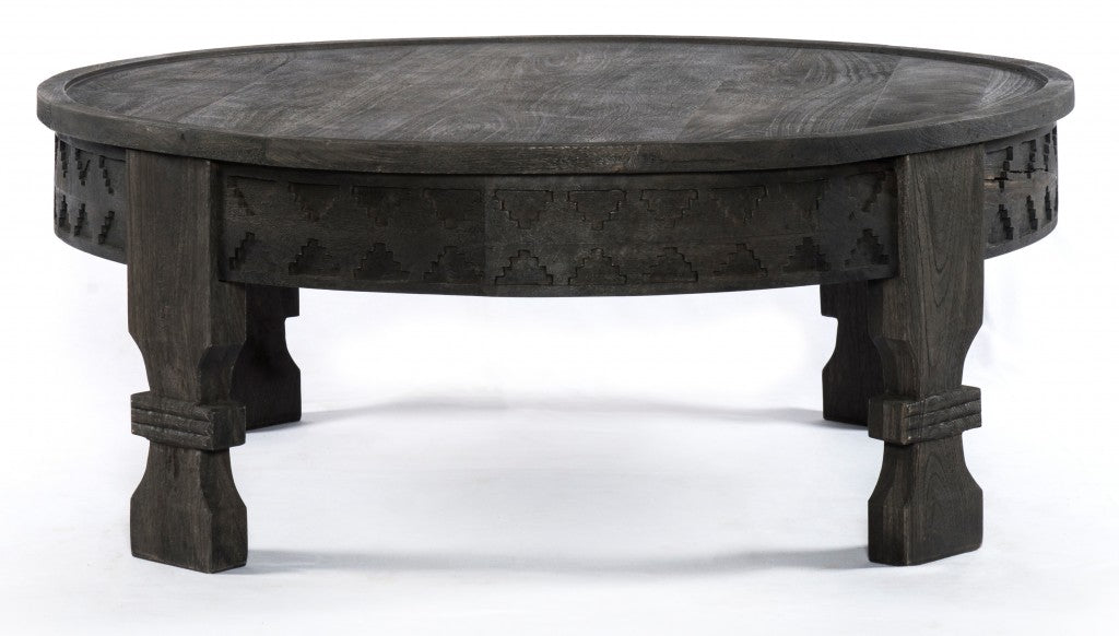 42" Gray Solid Wood Round Coffee Table Homeroots Living Room