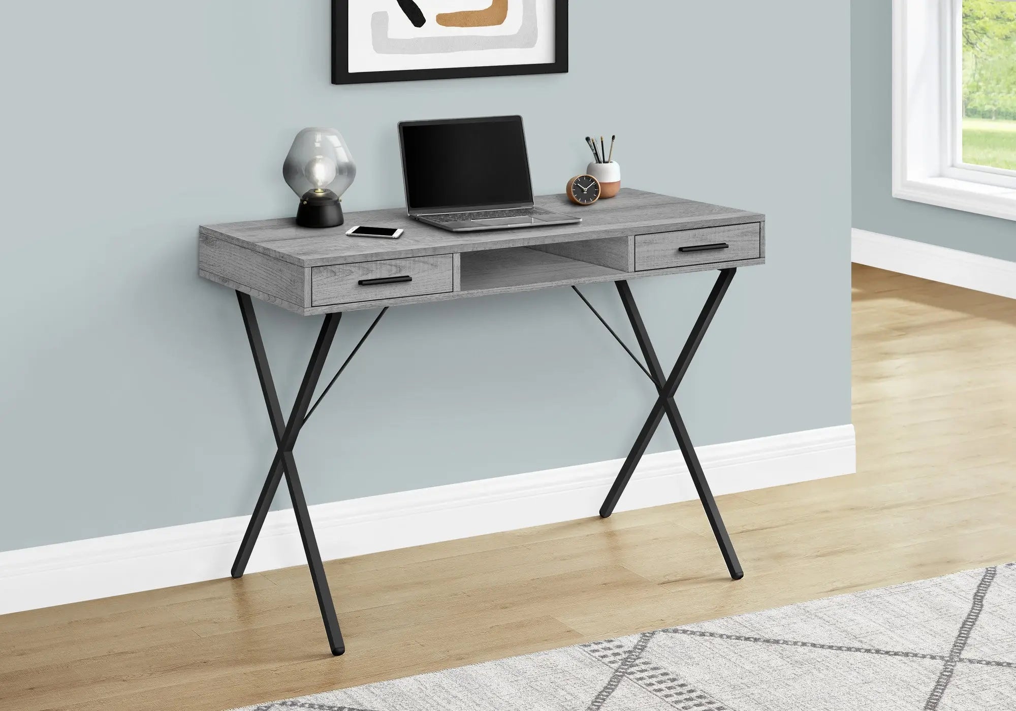 42" Gray and Black Computer Desk With Two Drawers Homeroots Office