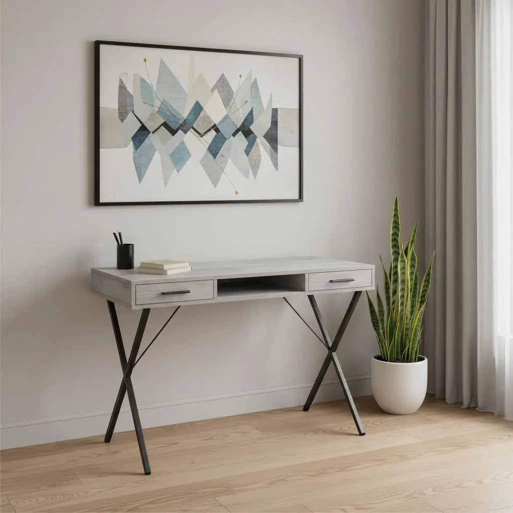 42" Gray and Black Computer Desk With Two Drawers Homeroots Office