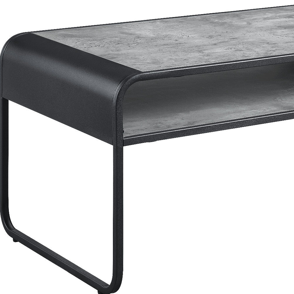 42" Gray and Black Concrete And Metal Sled Coffee Table With Shelf - GreatEagleInc