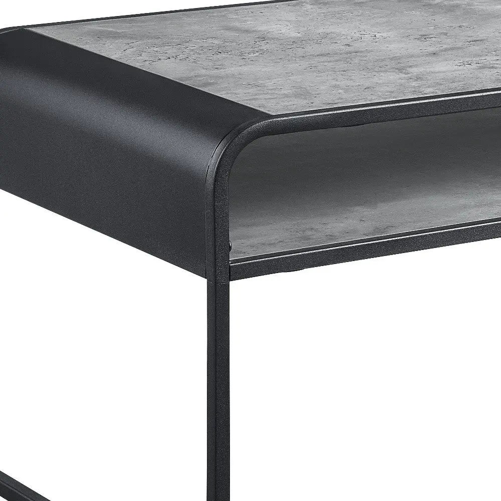 42" Gray and Black Concrete And Metal Sled Coffee Table With Shelf - GreatEagleInc
