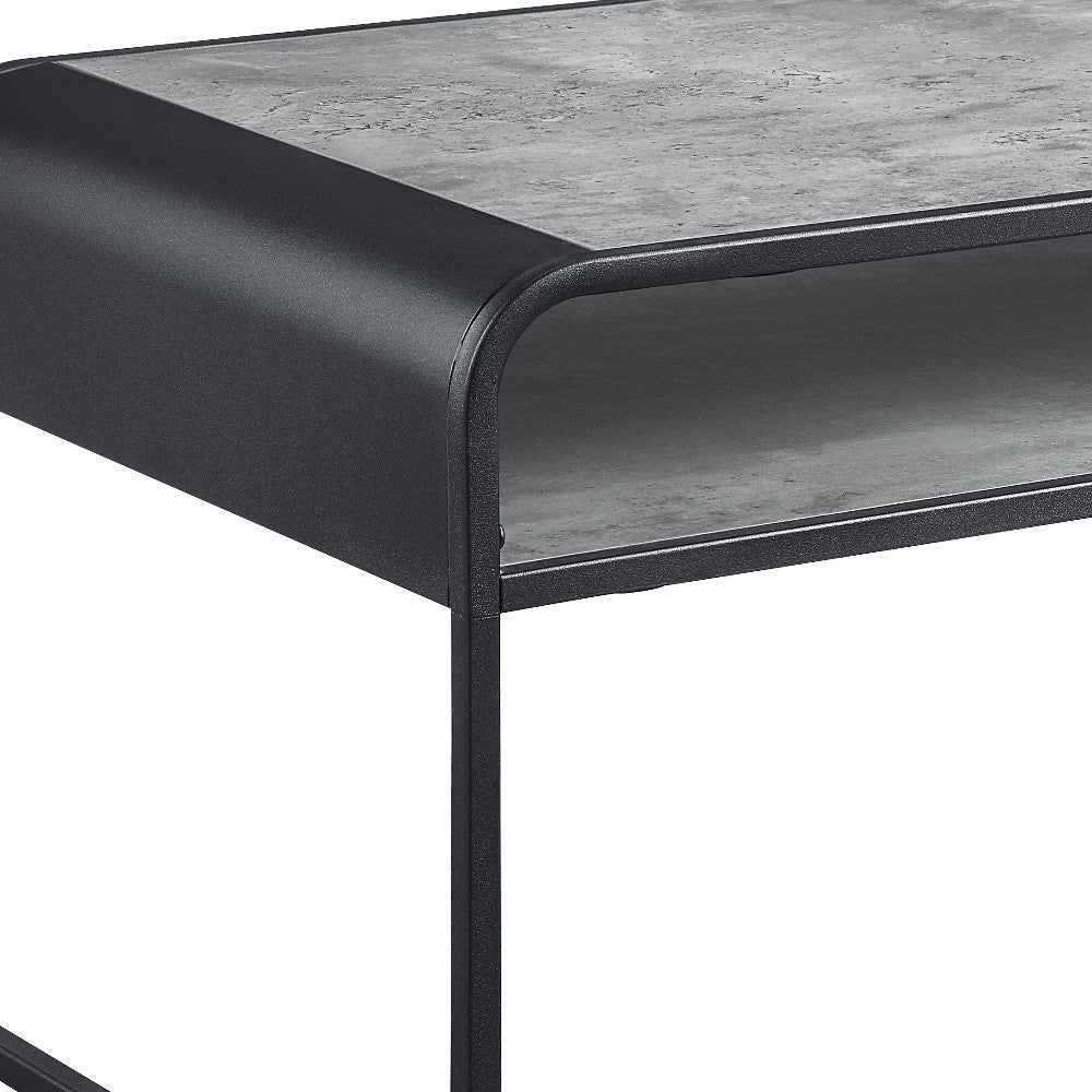 42" Gray and Black Concrete And Metal Sled Coffee Table With Shelf - GreatEagleInc