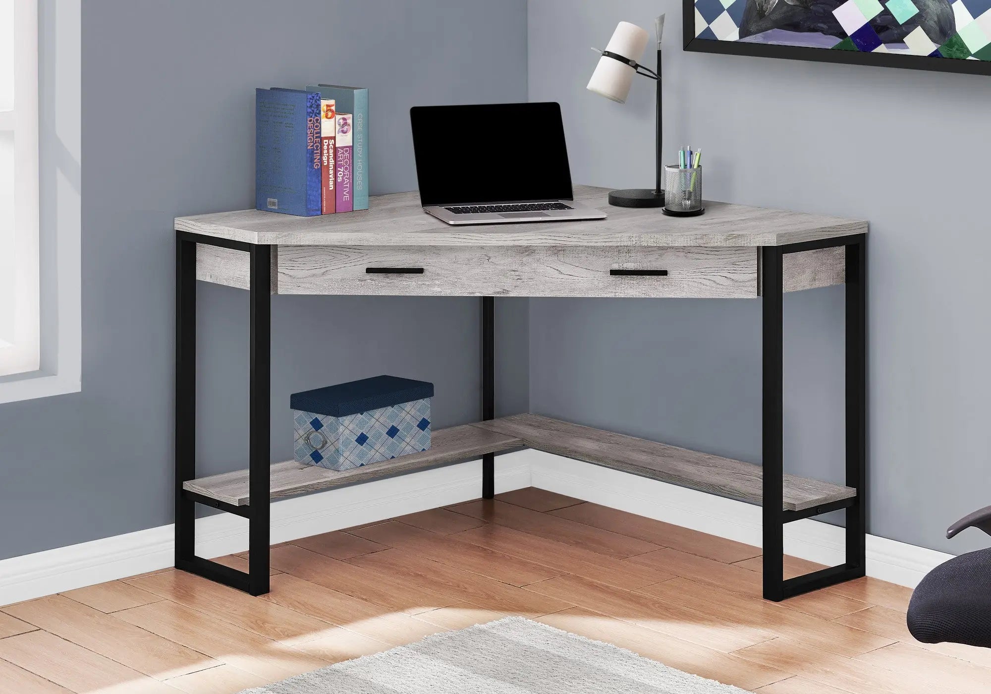 42" Gray and Black Corner Computer Desk Homeroots Office