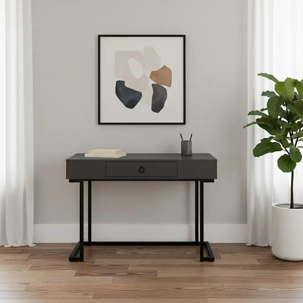 42" Gray and Black Wood and Metal Sled Computer Desk Homeroots Office