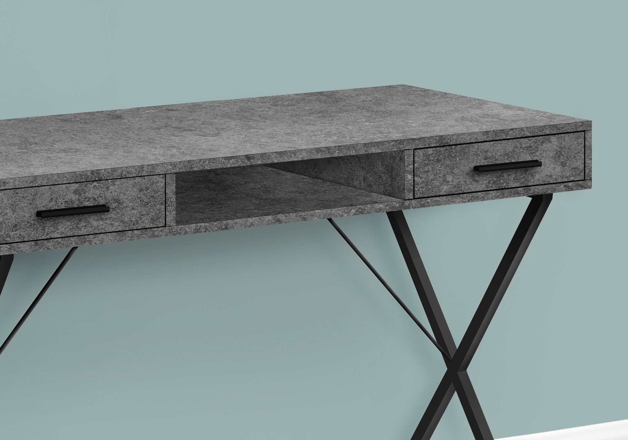 42" Gray and Black Wood and Metal x-Shape Computer Desk With Two Drawers Homeroots Office