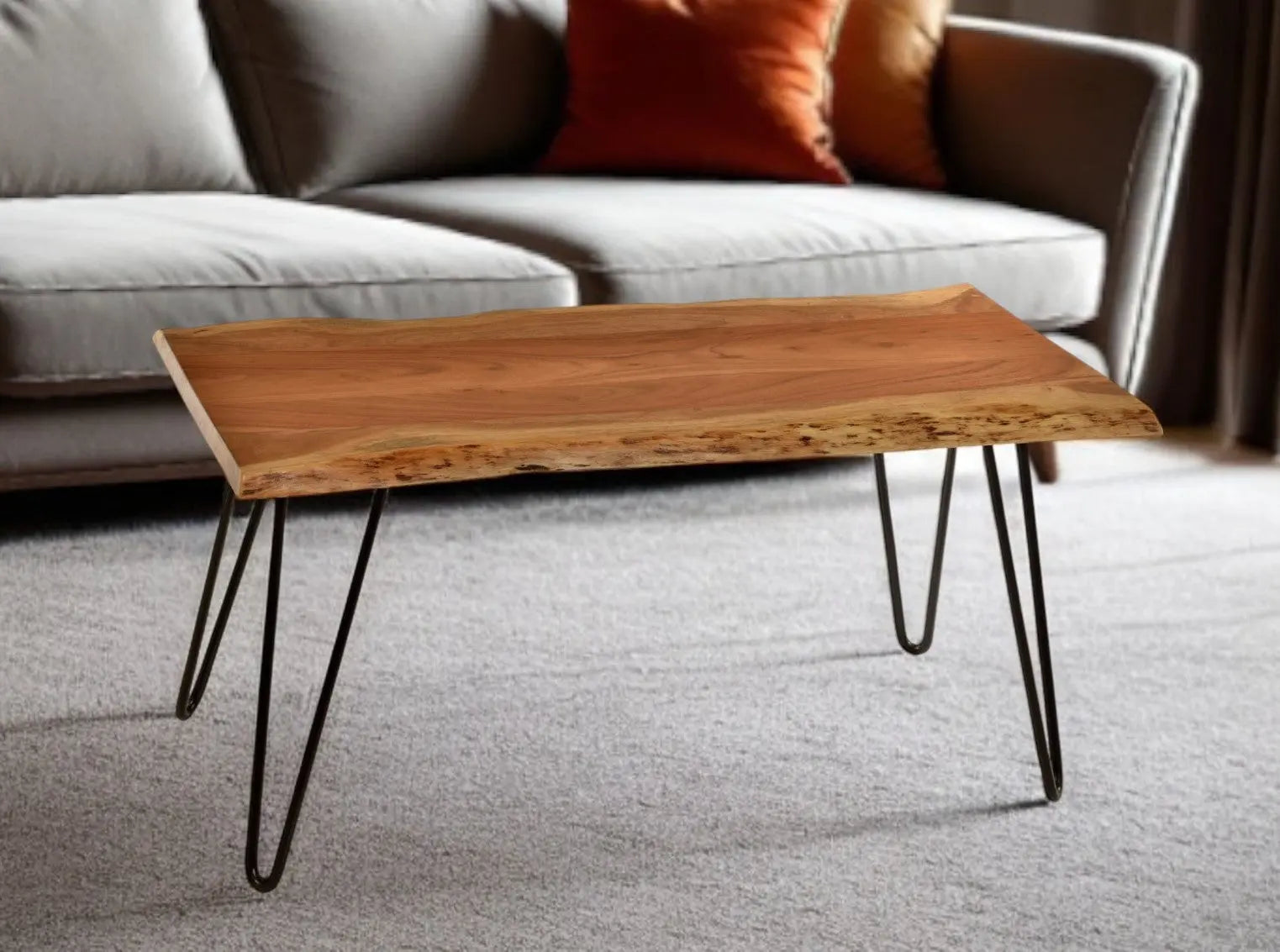 42" Natural And Black Solid Wood And Iron Coffee Table Homeroots Living Room
