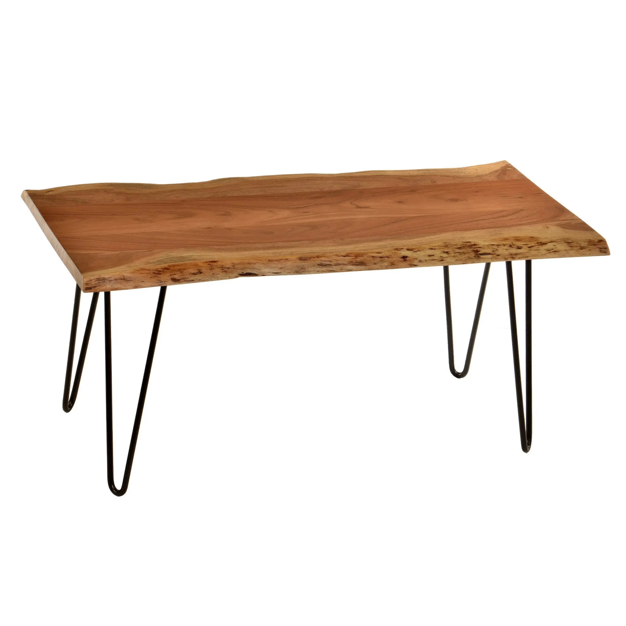 42" Natural And Black Solid Wood And Iron Coffee Table Homeroots Living Room
