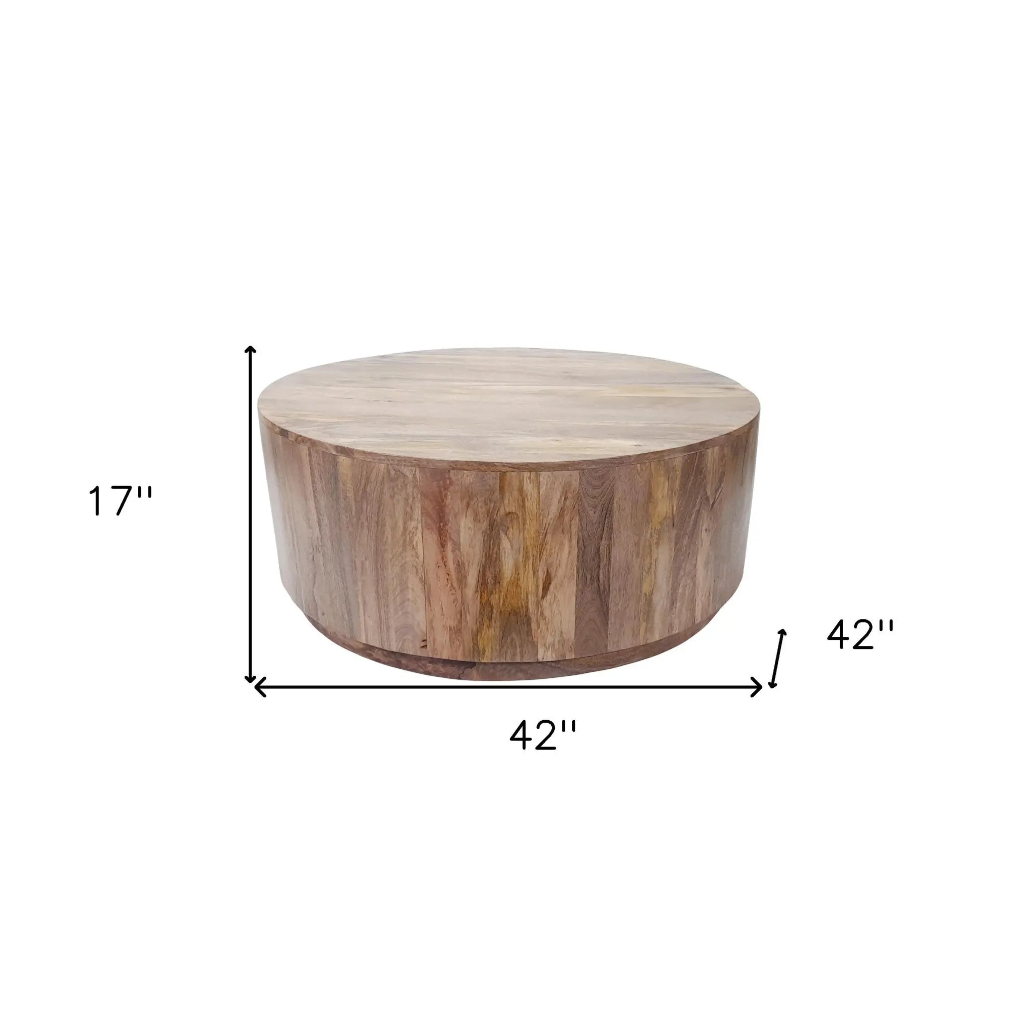 42" Natural Solid Wood Round Coffee Table Homeroots Living Room
