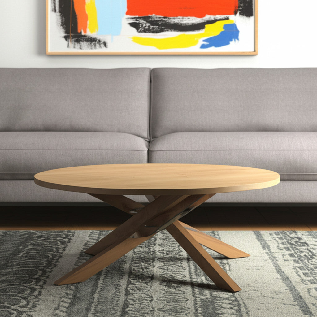 42" Natural Solid Wood Round Cross Legs Coffee Table - GreatEagleInc
