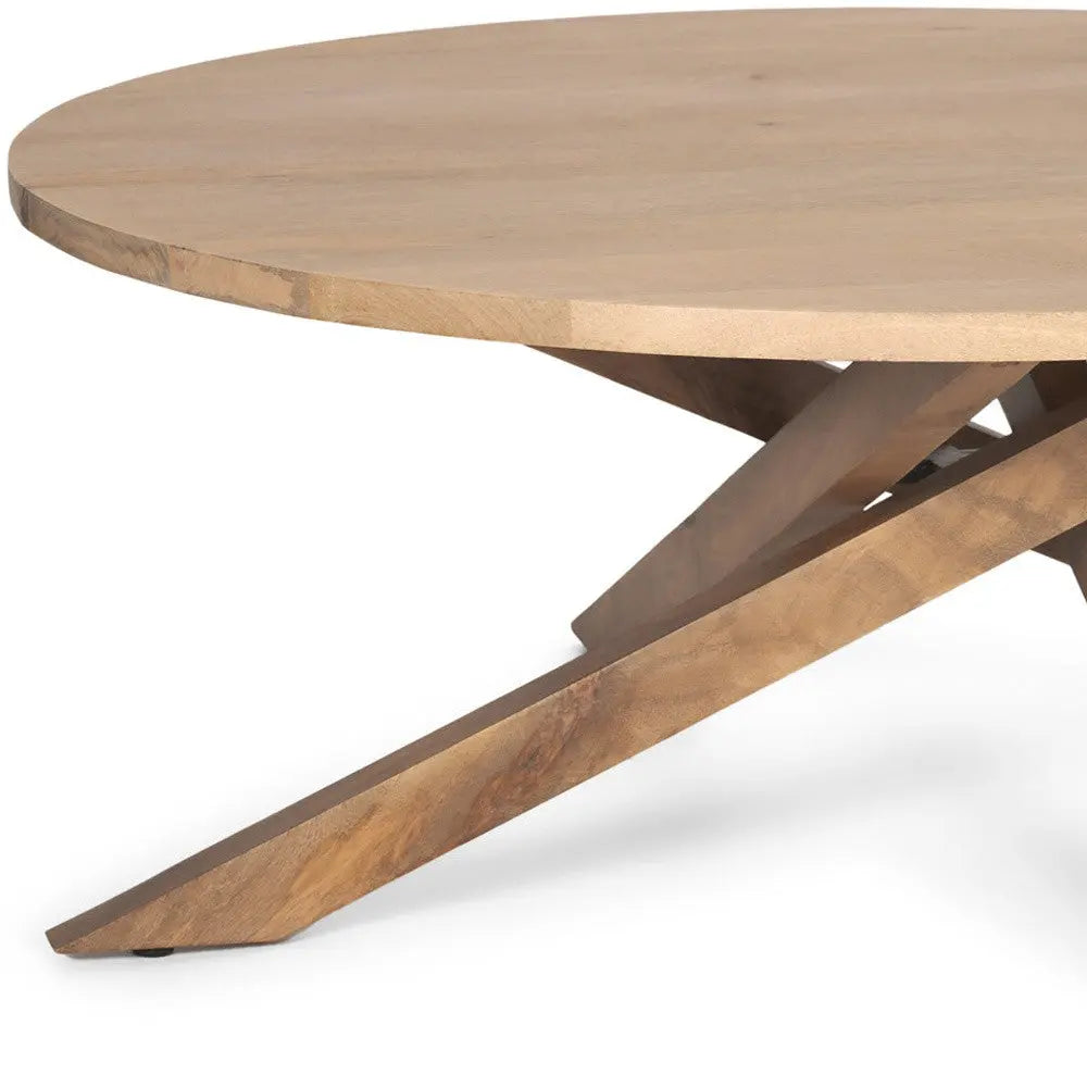 42" Natural Solid Wood Round Cross Legs Coffee Table - GreatEagleInc