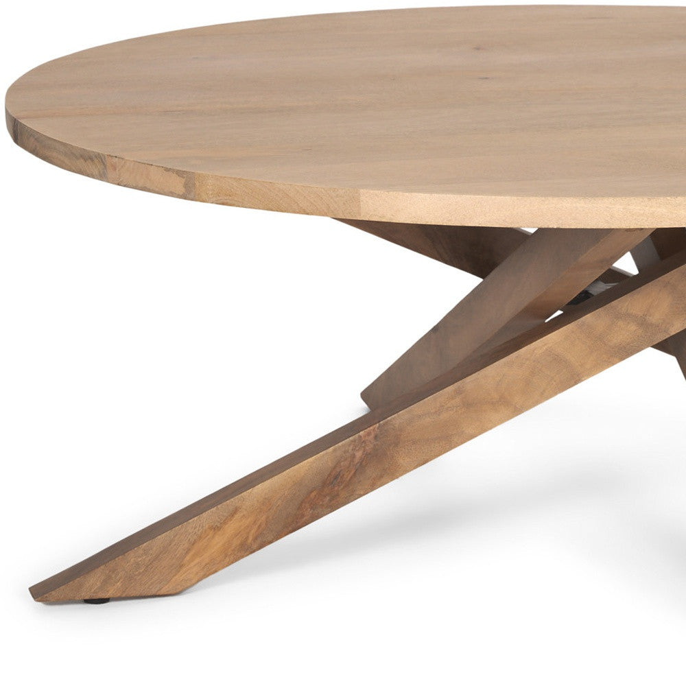 42" Natural Solid Wood Round Cross Legs Coffee Table - GreatEagleInc