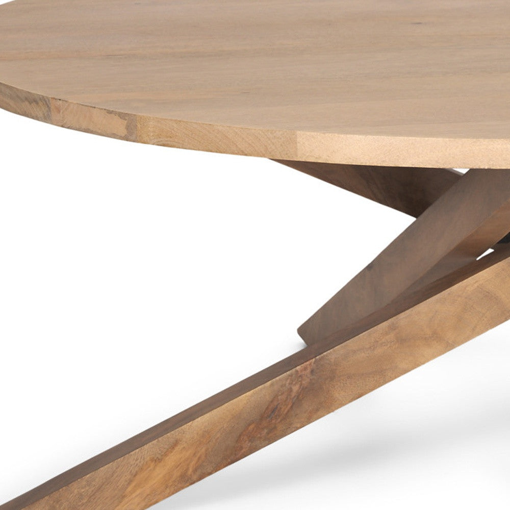 42" Natural Solid Wood Round Cross Legs Coffee Table - GreatEagleInc