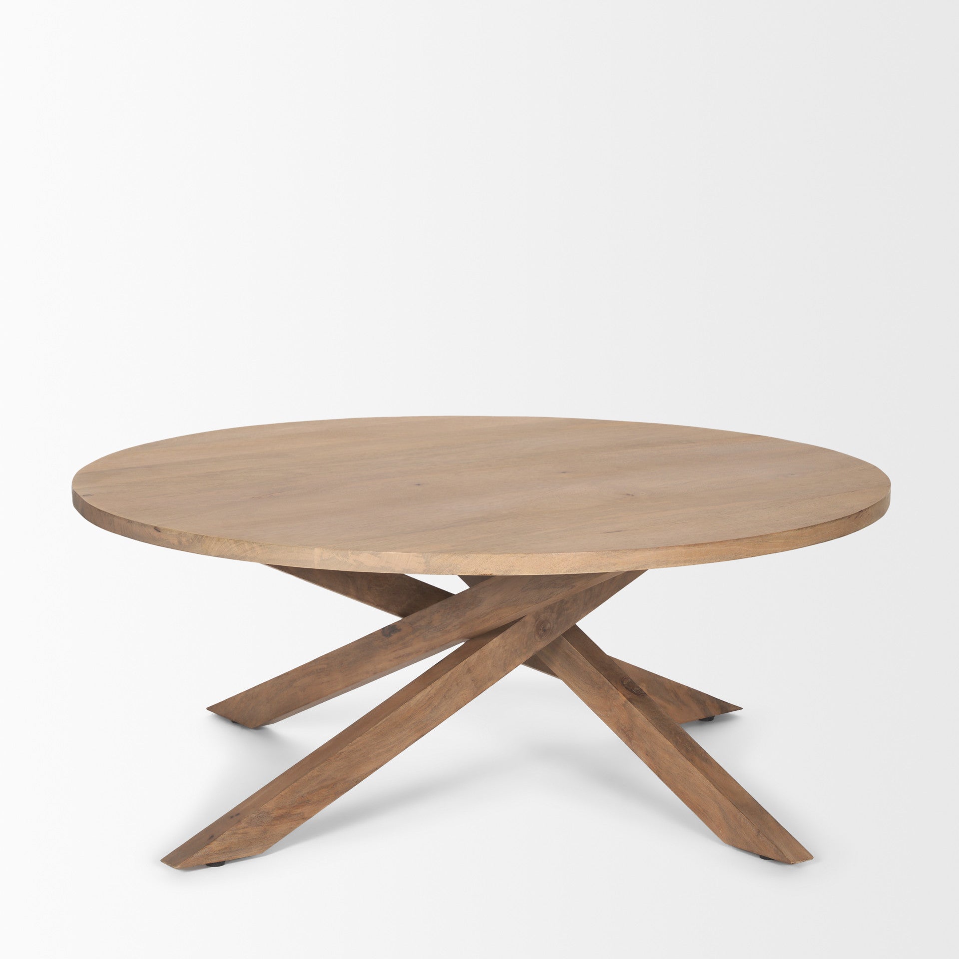 42" Natural Solid Wood Round Cross Legs Coffee Table - GreatEagleInc