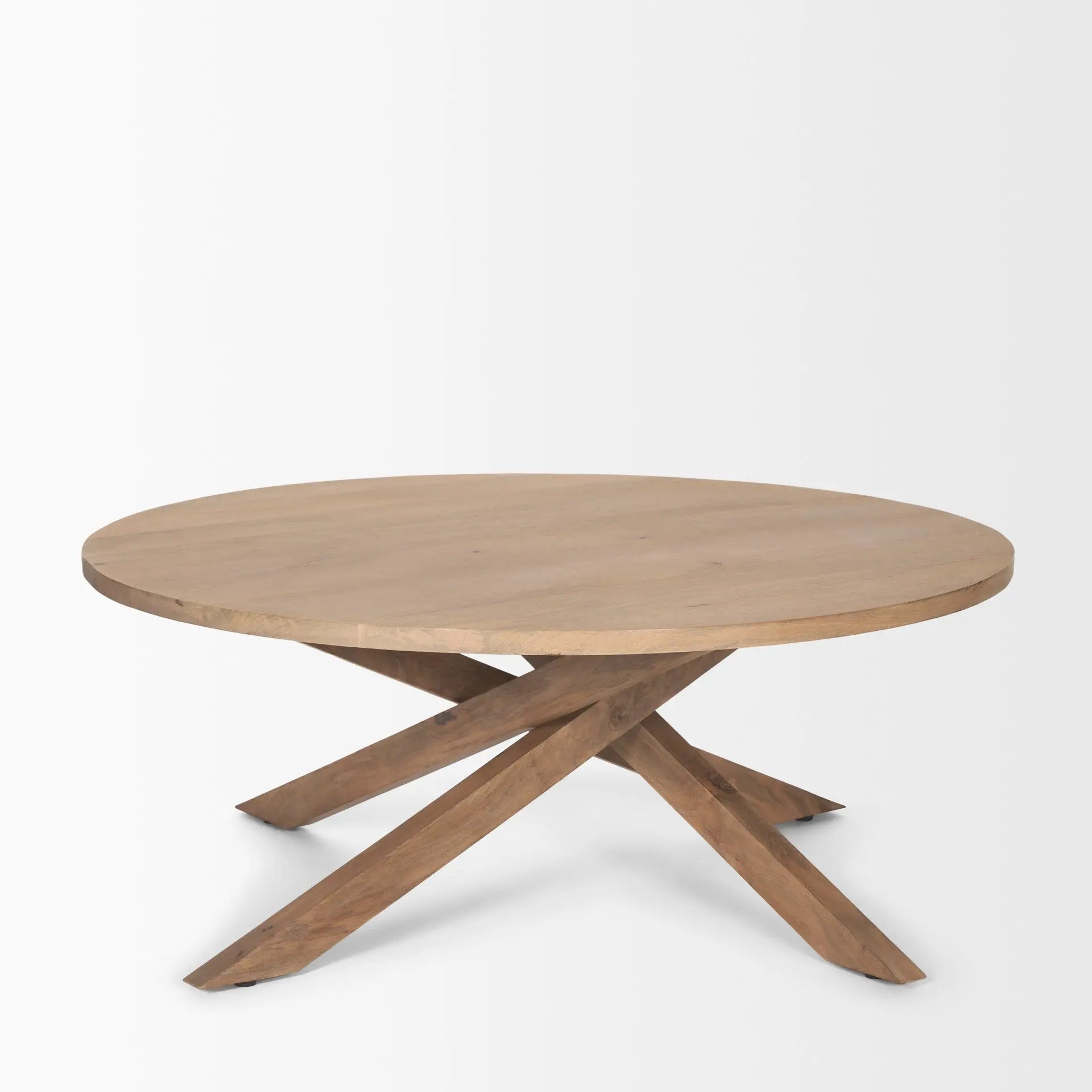 42" Natural Solid Wood Round Cross Legs Coffee Table - GreatEagleInc