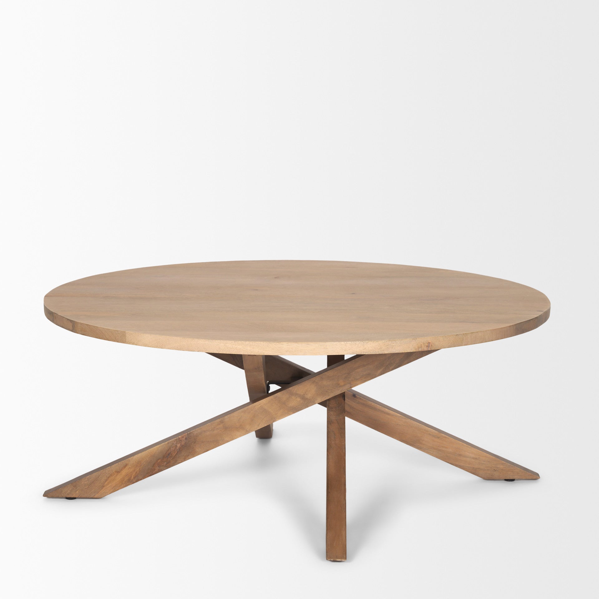 42" Natural Solid Wood Round Cross Legs Coffee Table - GreatEagleInc