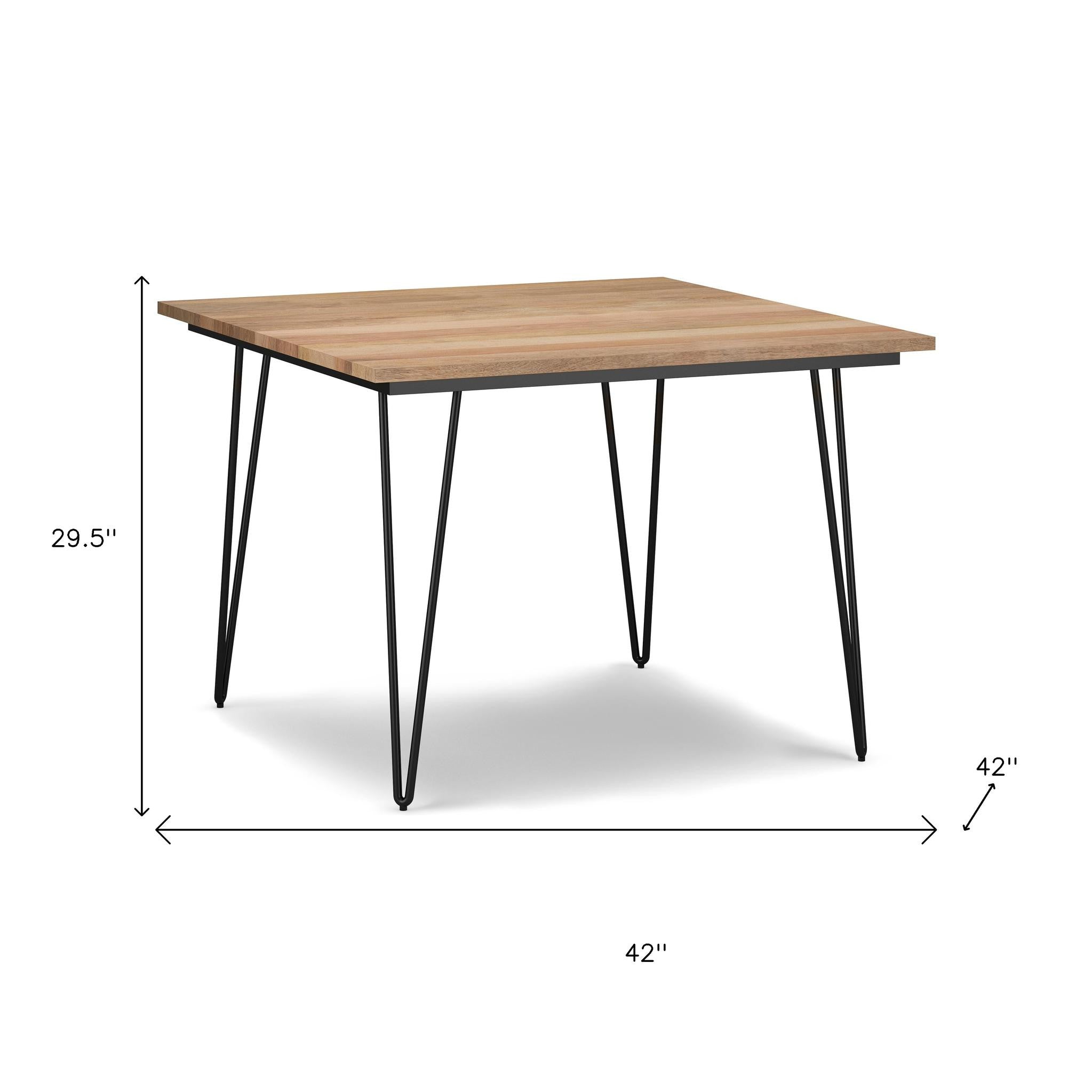 42" Natural and Black Solid Wood and Iron Square Dining Table Homeroots Kitchen & Dining