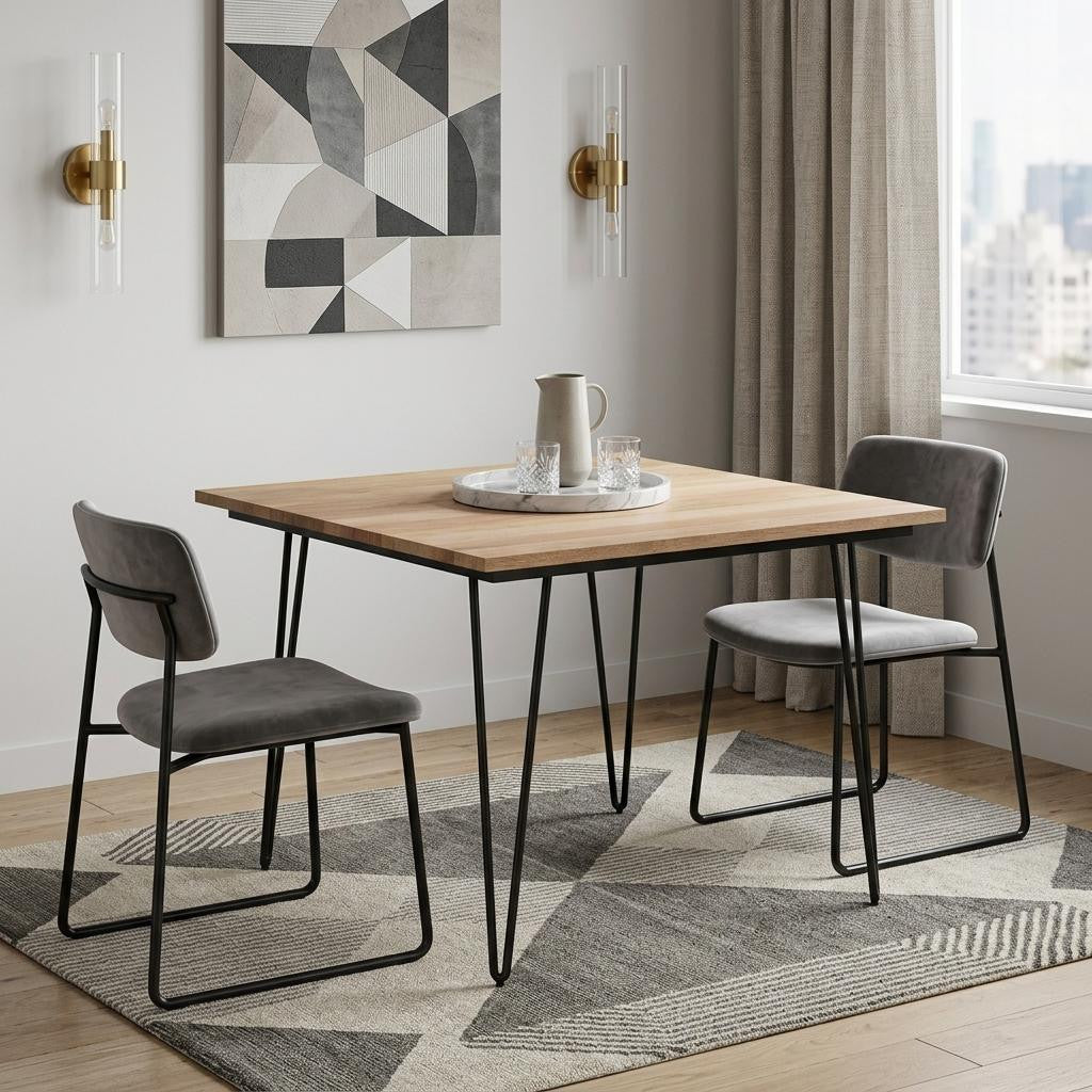 42" Natural and Black Solid Wood and Iron Square Dining Table Homeroots Kitchen & Dining