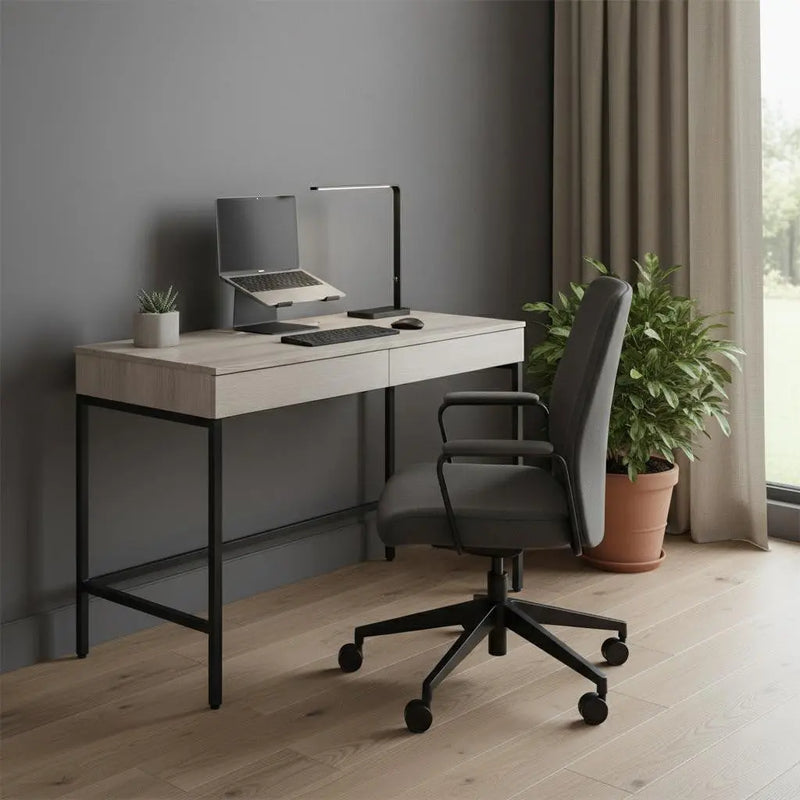 42" Natural and Black Writing Desk With Two Drawers Homeroots Office