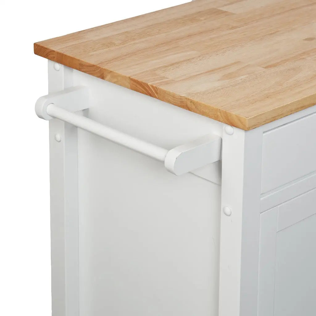 42" Natural and White Butcher Block and Iron Rolling Kitchen Cart With Storage Homeroots Kitchen & Dining