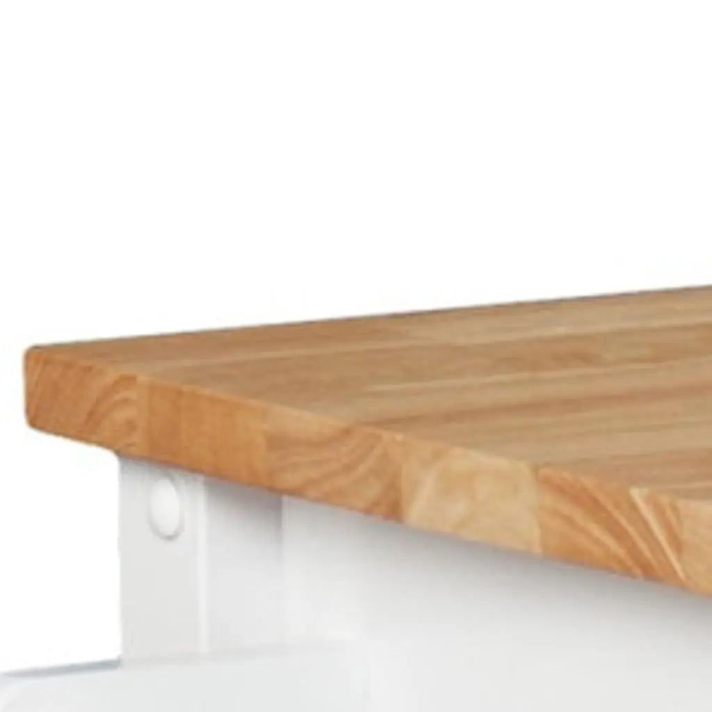 42" Natural and White Butcher Block and Iron Rolling Kitchen Cart With Storage Homeroots Kitchen & Dining