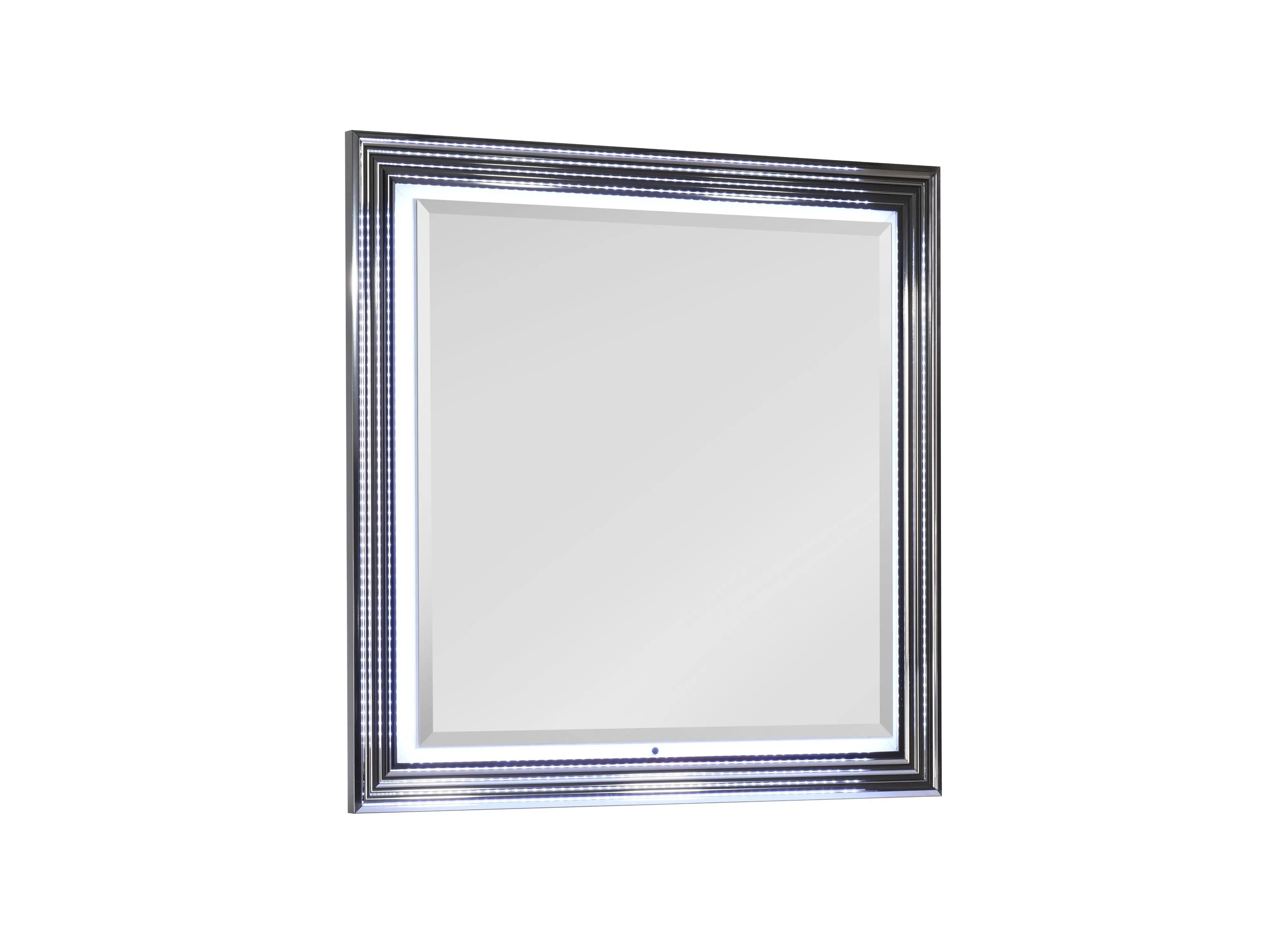 42" Silver And White Wood Square Lighted Dresser Mount Framed Mirror Homeroots Bed & Bath