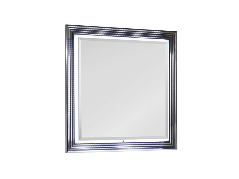 42" Silver And White Wood Square Lighted Dresser Mount Framed Mirror Homeroots Bed & Bath