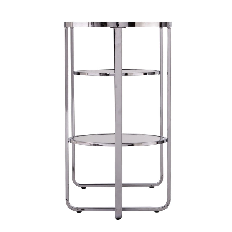 42" Silver Mirrored Glass Oval Cross Leg Console Table With Shelves Homeroots Living Room