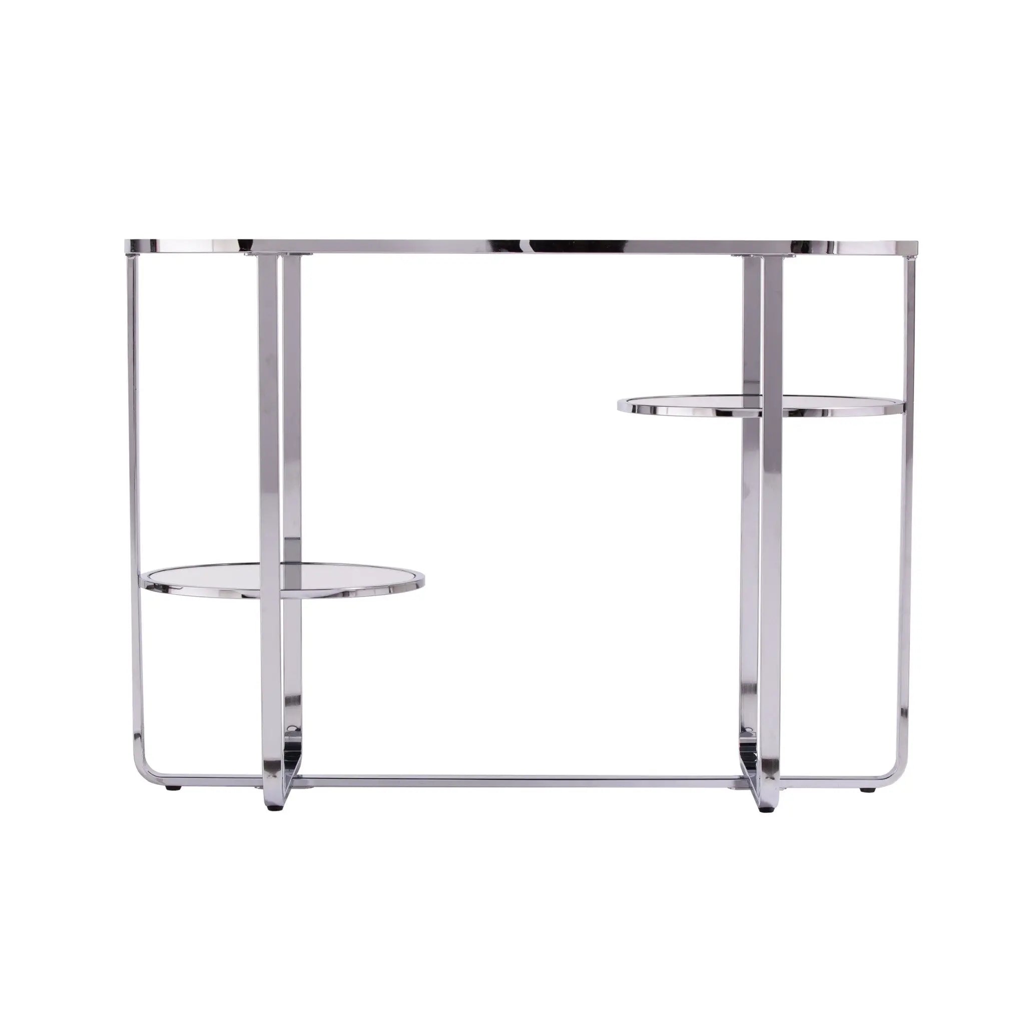 42" Silver Mirrored Glass Oval Cross Leg Console Table With Shelves Homeroots Living Room