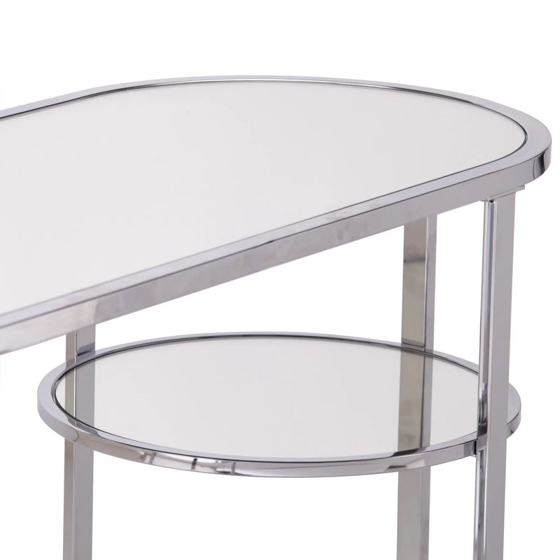 42" Silver Mirrored Glass Oval Cross Leg Console Table With Shelves Homeroots Living Room