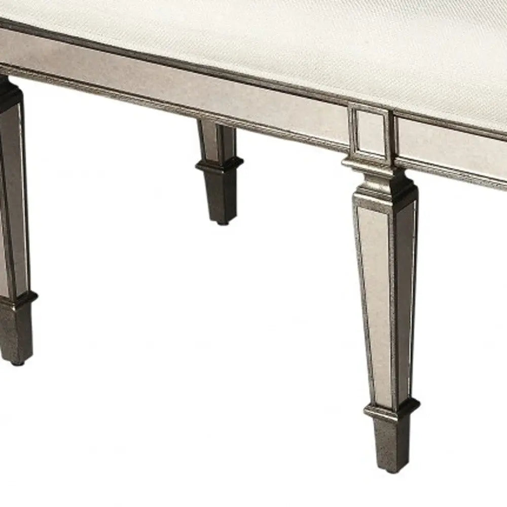 42" Silver Upholstered 100% Cotton Entryway Bench Homeroots Living Room