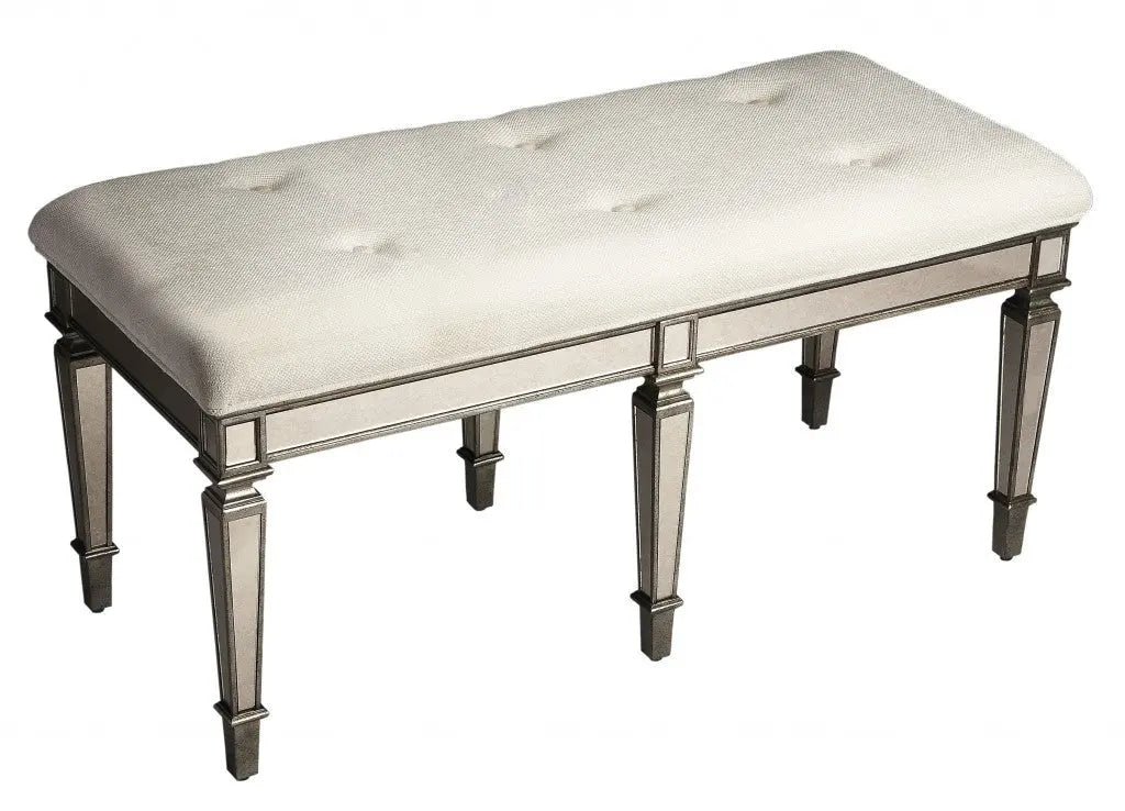 42" Silver Upholstered 100% Cotton Entryway Bench Homeroots Living Room