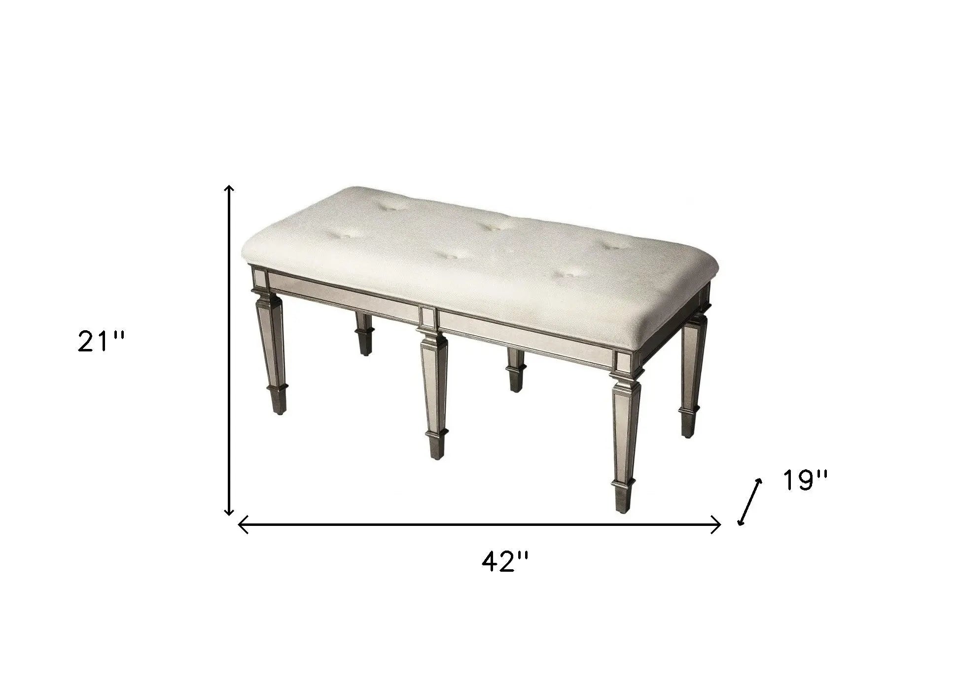 42" Silver Upholstered 100% Cotton Entryway Bench Homeroots Living Room
