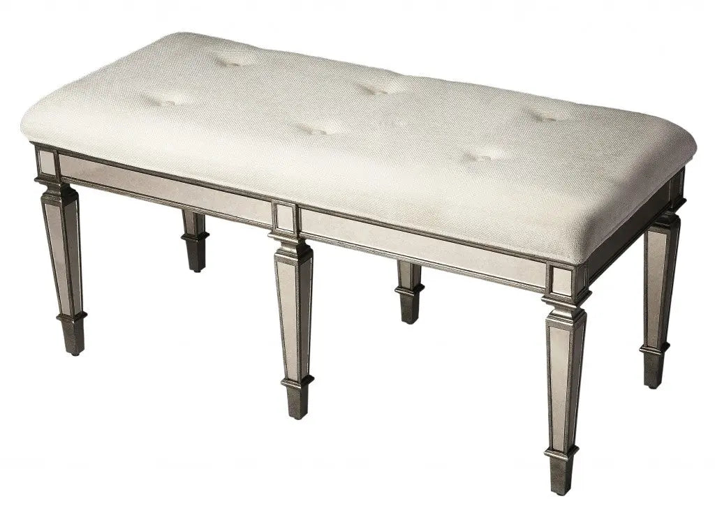 42" Silver Upholstered 100% Cotton Entryway Bench Homeroots Living Room
