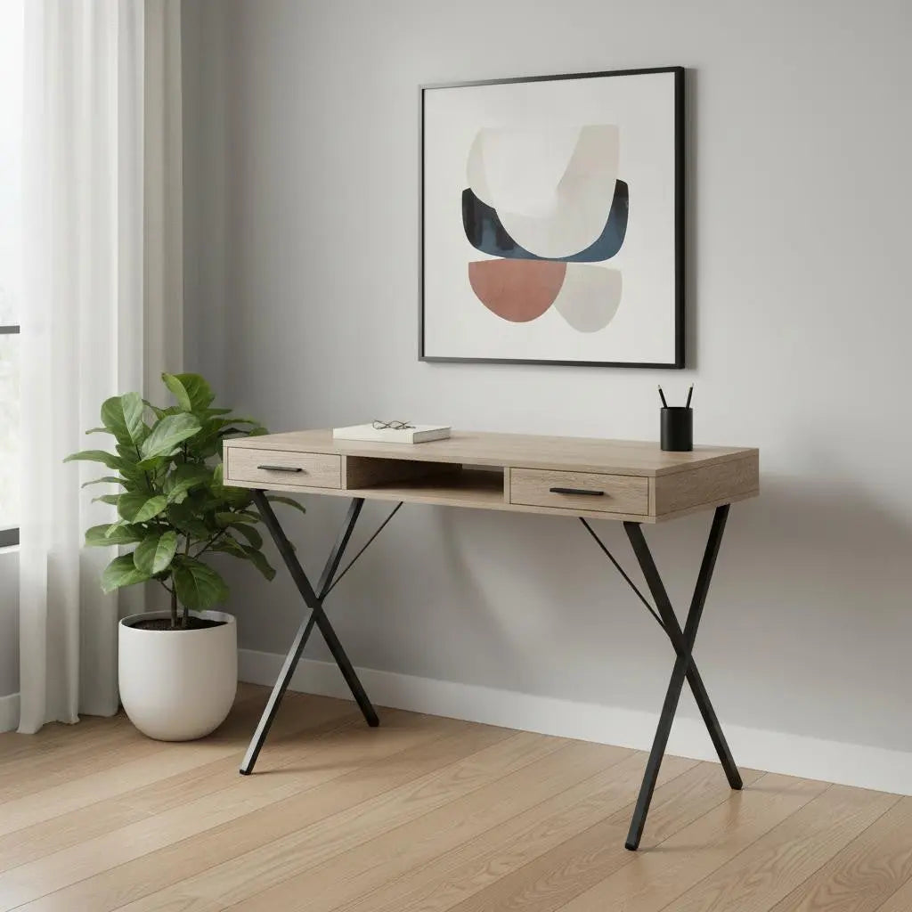42" Taupe and Black Computer Desk With Two Drawers Homeroots Office