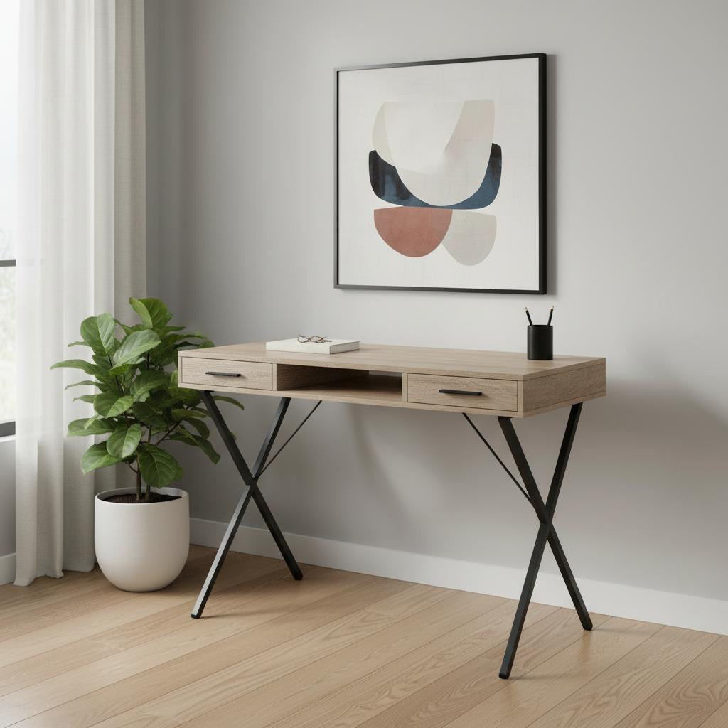 42" Taupe and Black Computer Desk With Two Drawers Homeroots Office