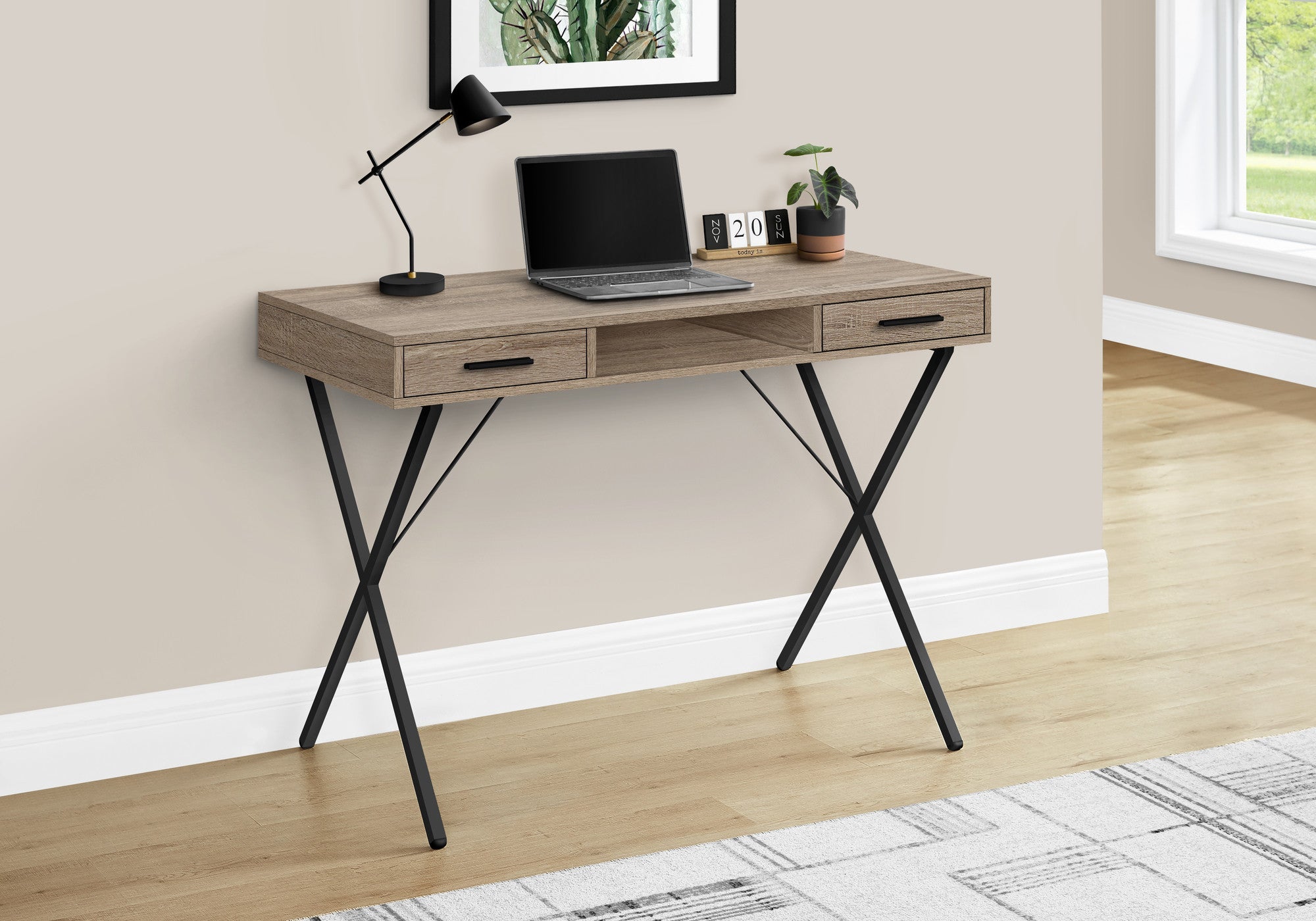 42" Taupe and Black Computer Desk With Two Drawers Homeroots Office