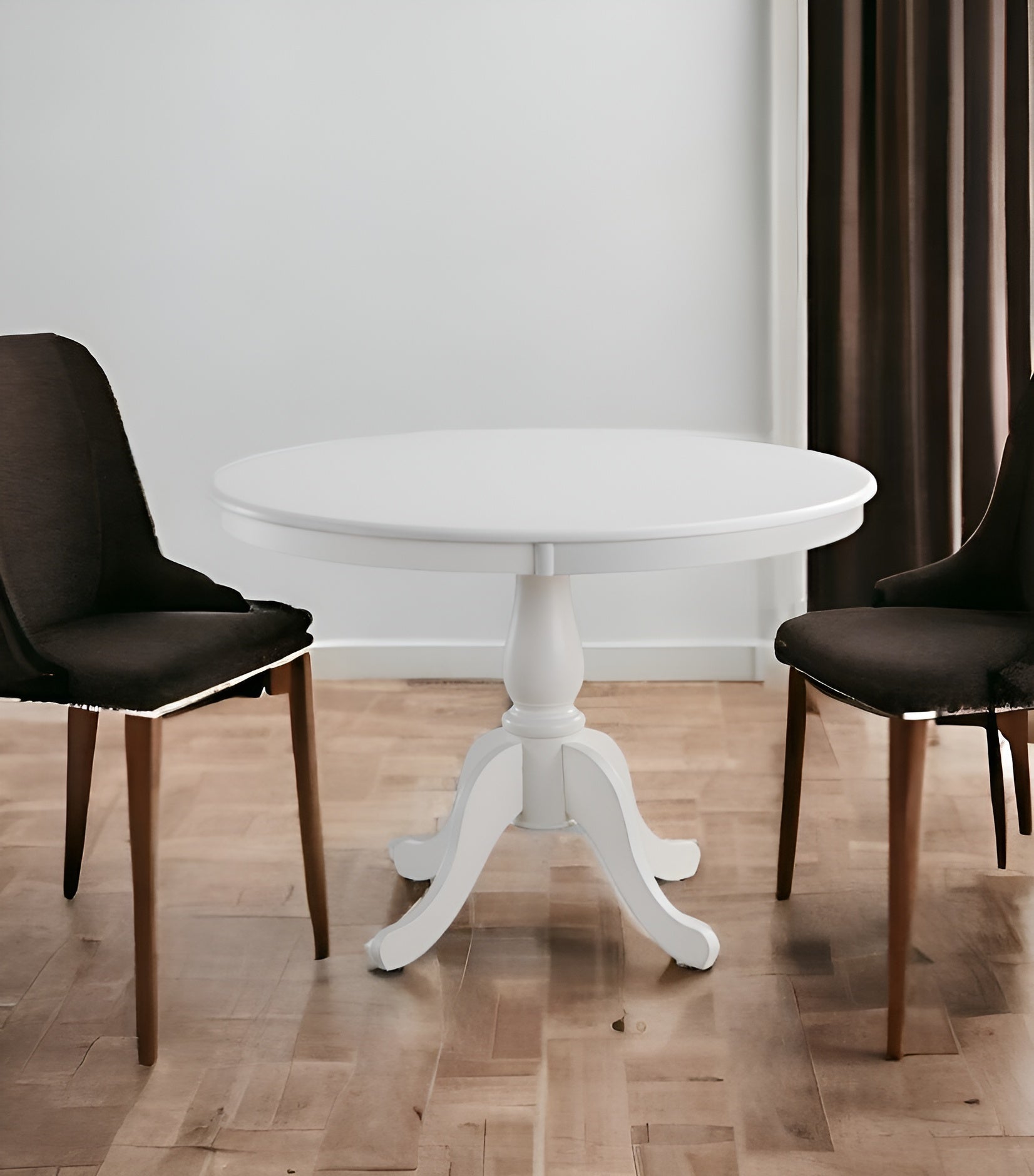42" White Rounded Solid Manufactured Wood And Solid Wood Pedestal Base Dining Table Homeroots Kitchen & Dining