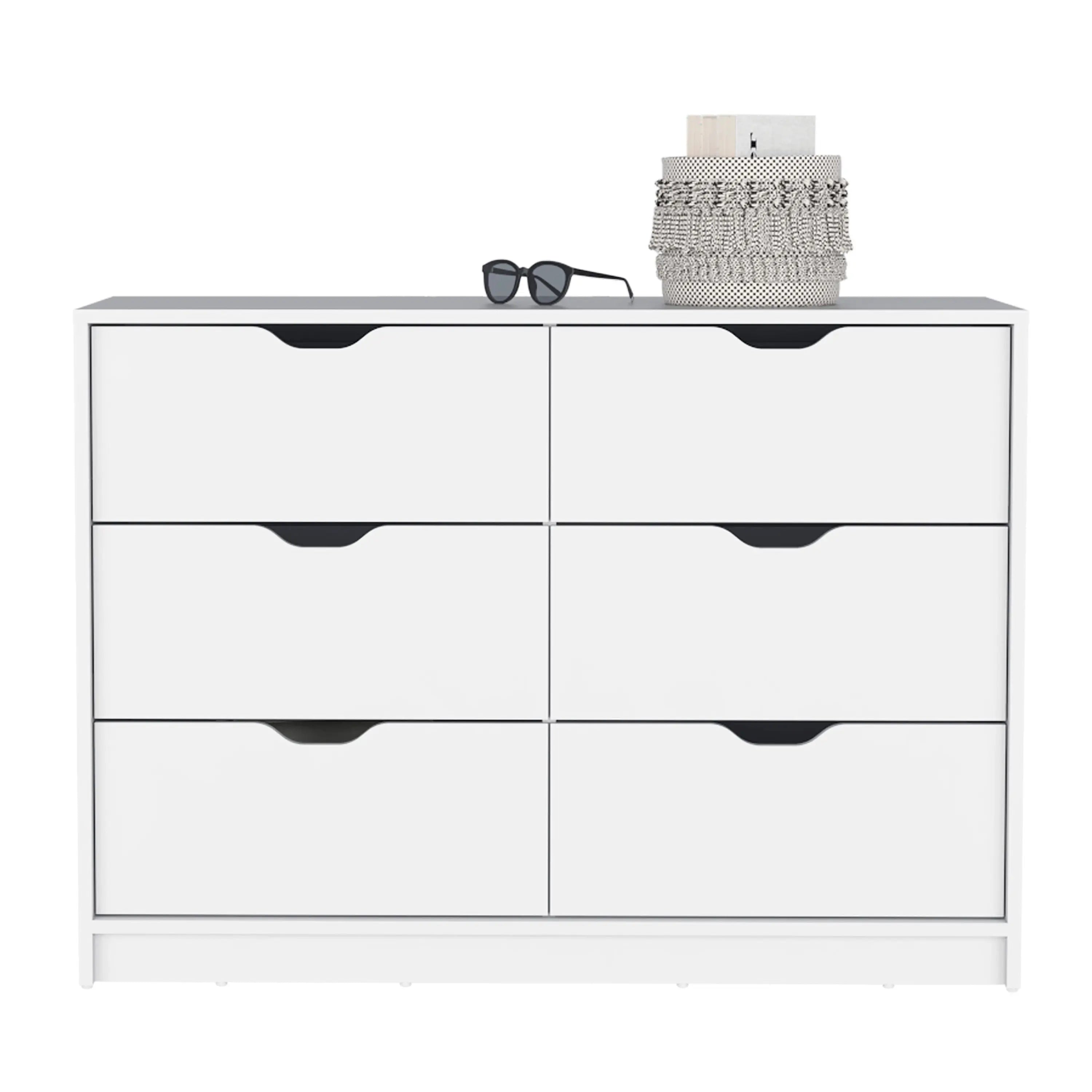 42" White Six Drawer Double Dresser Homeroots Bed & Bath